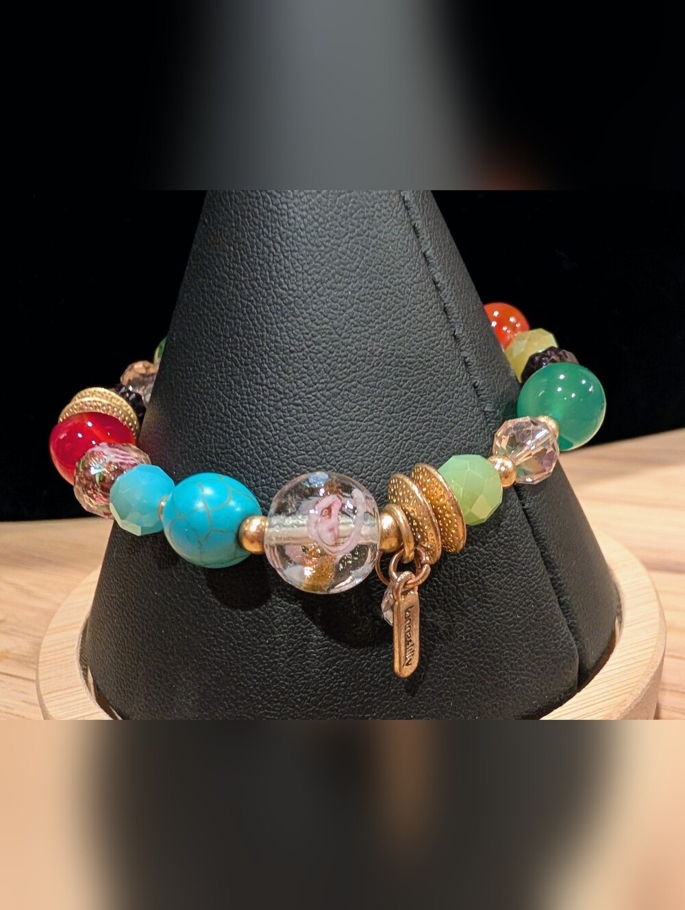 Fun Glass Bead Stretch Bracelet With Elephant Charm - Picture 4 of 6